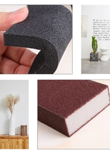 Close-up of abrasive emery sponge layers for removing stubborn rust and burnt stains