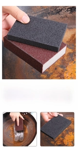 Close-up of high-density emery sponge showing coarse texture for removing pan rust