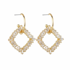 Geometric Square Hollow Drop Earrings For Women Elegant Copper Zircon Jewelry With Earring Post