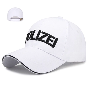 Casquette blanche avec broderie 3D Polizei noire et sangle de réglage métallique