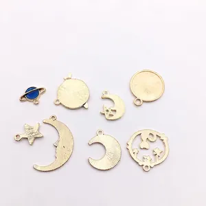 8pcs set celestial alloy charms including moon star and planet for DIY jewelry