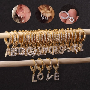 Initial Letter Hoop Earrings Copper Inlaid Zircon Dainty Dangle Ear Jewelry Personalised Alphabet Pendant For Women Girls
