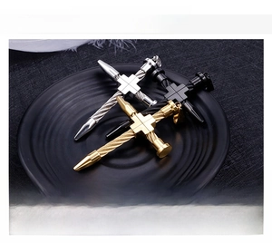 Detailed comparison of steel, gold, and black cross pendants with unique wire wrap design
