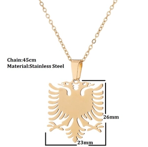 Golden stainless steel necklace featuring a cutout Albania double-headed eagle pendant
