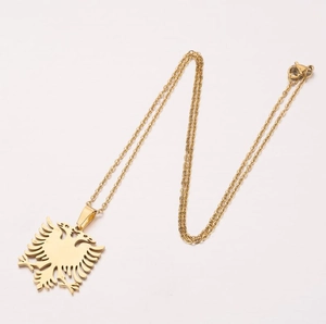 Bohemian gold stainless steel Albanian eagle pendant necklace with lobster clasp