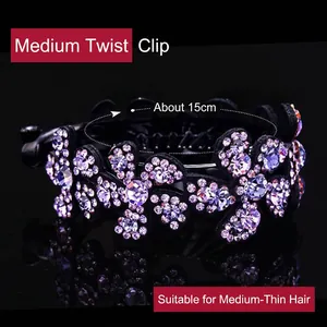 Elegant 15cm purple rhinestone hair clip for medium to thin hair bun styling
