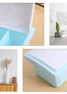 Macro detail of 4-compartment seasoning box featuring wavy edge lid and internal dividers
