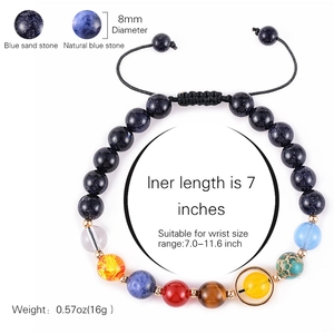 Solar System planetary bracelet with blue goldstone and natural beads on adjustable cord