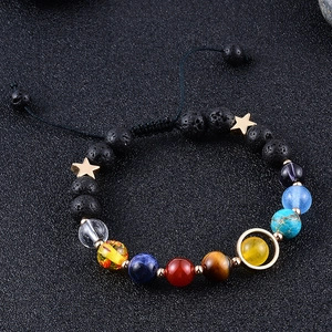 Solar system bracelet with 8mm natural lava stones and colorful planetary beads