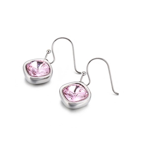 Elegant square cut pink zircon earrings with silver tone steel hooks for women
