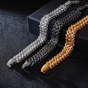 Double-layered V-shape men's steel bracelets in gold, silver, and black finishes