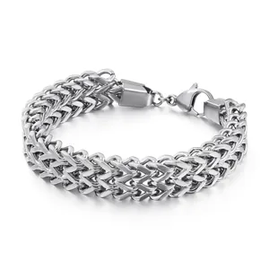 Men Stainless Steel Bracelet Double Layer V Shape Woven Wheat Chain Retro Punk Hip Hop Masculine Jewelry Accessory