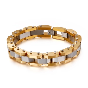 Industrial two-tone gold and silver stainless steel rhombic strap bracelet for men