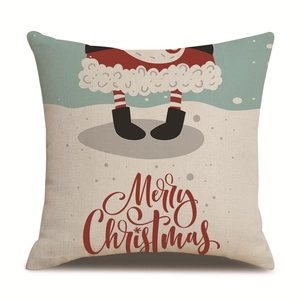 Detailed linen texture of Christmas pillowcase with Santa boots and Merry Christmas text