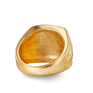 Gold plated Masonic Freemasonry hip hop ring for men featuring a classic signet design