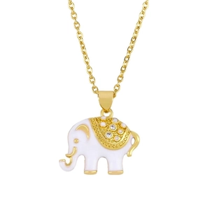 Charming 18K gold elephant necklace with white enamel inlay and sparkling zircon accents