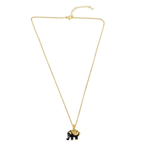 Charming gold O-chain necklace with a black enamel and rhinestone elephant pendant