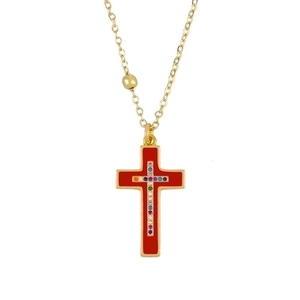 Classic gold cross necklace with red enamel and colorful rhinestone inlay for men and women
