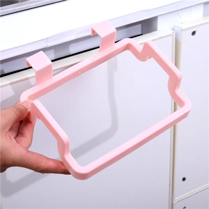 Pink panda-style over-the-door garbage bag holder for kitchen cabinet organization