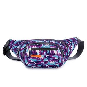 Waterproof camouflage nylon waist bag for outdoor sports with adjustable belt and zippers
