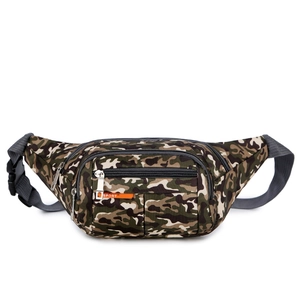 Waterproof nylon camouflage waist bag for men and women with multiple zipper pockets