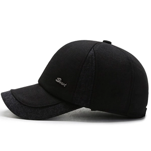 Mens winter wool baseball cap for seniors with ear protection and silver Sport logo