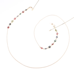 Golden eyewear chain with colorful evil eye beads and silicone anti-slip loops