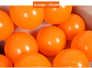 Close-up of thick matte orange 10-inch latex balloons for party decoration details