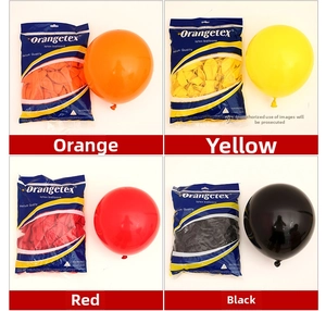 Detailed set of orange, yellow, red, and black latex balloons for party decoration and festive events