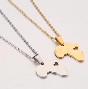 Hollow Africa map pendant necklace in polished gold and silver stainless steel