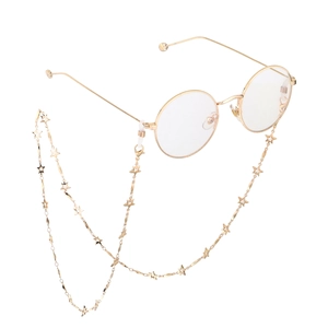 Lunettes dorées rondes minimalistes avec chaîne décorative faite main à motifs d'étoiles