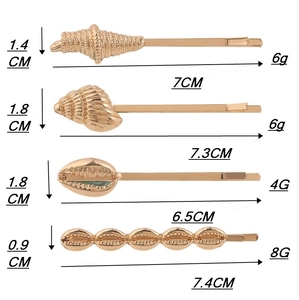 Detailed size and weight guide for gold conch and shell alloy hair clip set