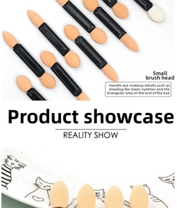 Macro shot of double-headed sponge eyeshadow brush for precise eye makeup detail