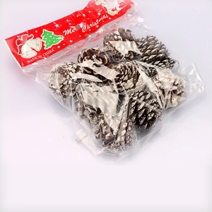 Natural pine cones with white artificial snow decor for Christmas tree hanging ornament