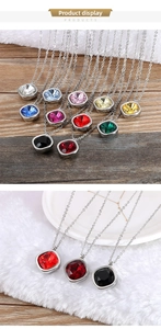 Détail de colliers avec pendentif en zircon carré de 13mm en diverses couleurs et chaînes