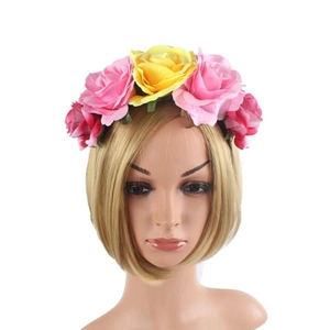 Detail of colorful artificial rose headband for Halloween and Mexican style parties