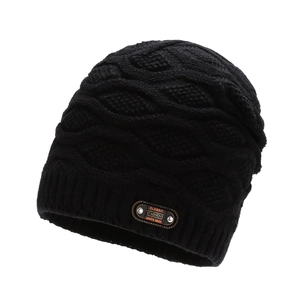 Unisex Winter Warm Wool Knitted Beanie Hat Thick Fleece Lined Cuffed Watch Cap Leather Patch For Men Women Outdoor Daily