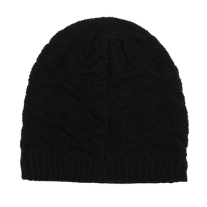 Warm black thick knit beanie for men and women with ribbed cuff and thermal cable pattern