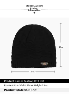 Size specifications of the black knitted hat measuring 22cm wide and 23cm high