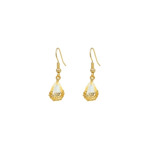 Elegant gold drop earrings with water drop crystals and floral hollow base design