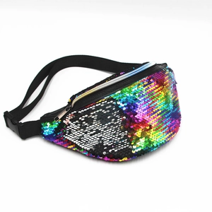 Glittering rainbow mermaid sequin fanny pack with adjustable strap for women and girls