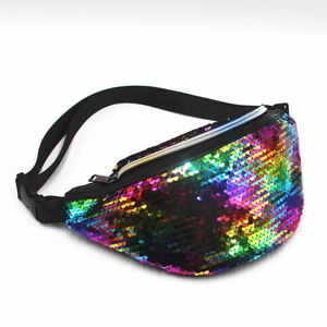 Rainbow mermaid sequin waist bag with adjustable black strap for women fashion