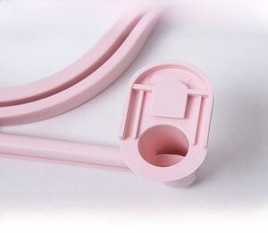 Pink vanity mirror bracket with rotating ball joint and strong suction base detail