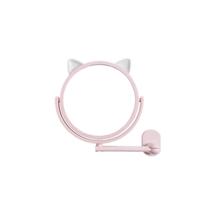 Pink cat-ear wall-mounted makeup mirror with rotating vanity HD mirror and sleek plastic frame
