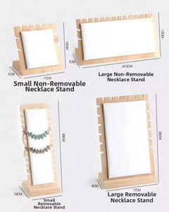 Bamboo jewelry stand details with size measurements and white soft back panel
