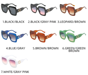 Matrice de lunettes de soleil carrées oversize en sept couleurs avec détails dorés aux branches