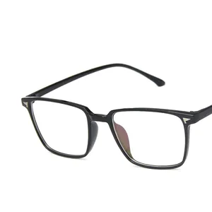Classic square black eyeglasses frame with stylish triple bar metal rivets on the temples