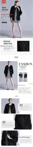 Detail view of black faux fur coat featuring a deep V-neck and long textured fibers