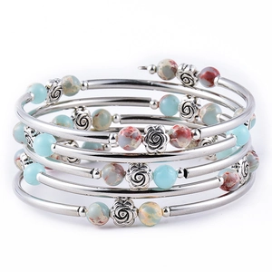 Bohemian Natural Stone Multi-Layer Wrap Bracelet Alloy Rose Flower Beads For Women Vintage Jewelry Gift