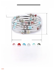 Detailed view of bohemian multilayer beaded bracelet with natural stones and dimensions